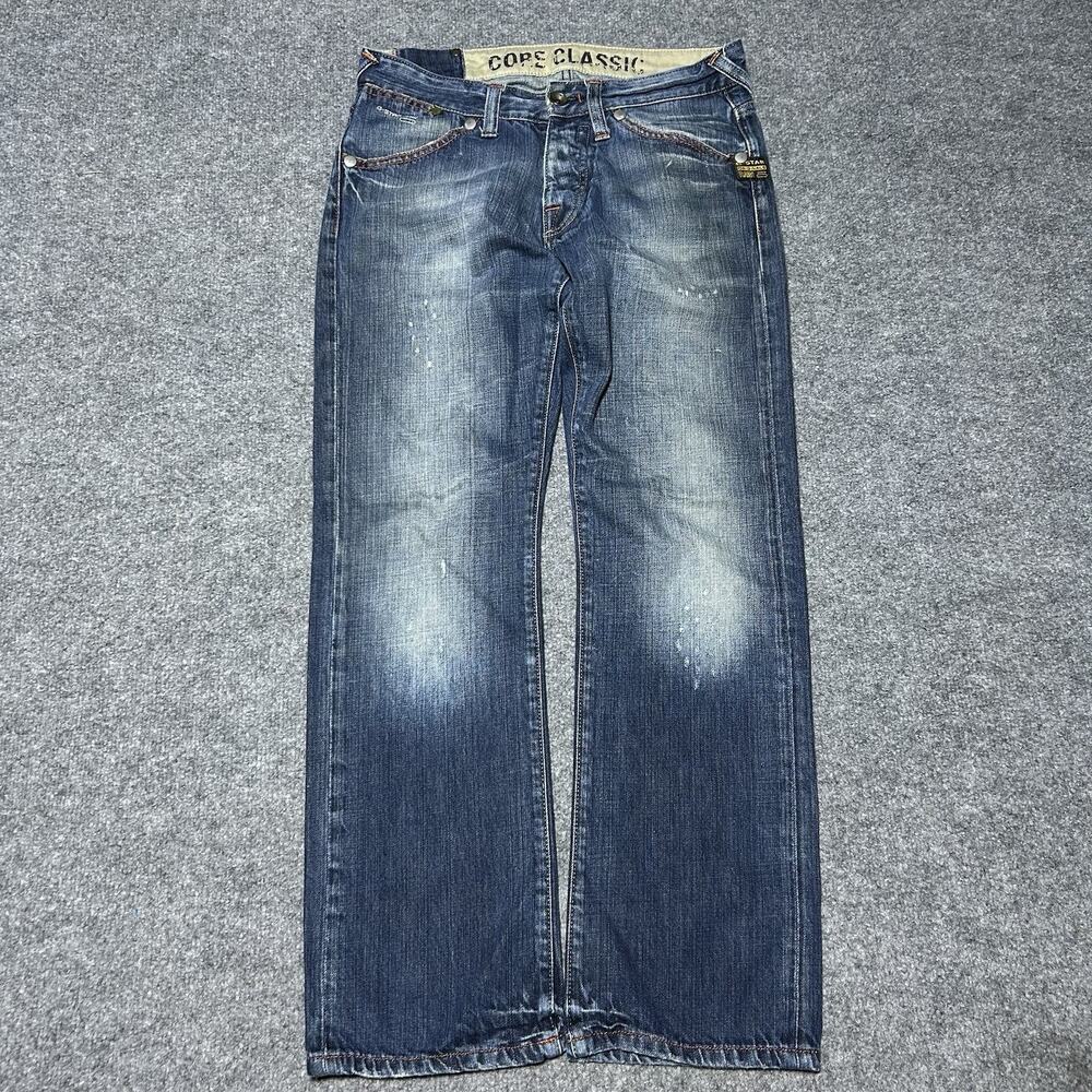 G-Star RAW Jeans Mens 30x30 Blue Distressed Faded Straight Leg Denim Pants